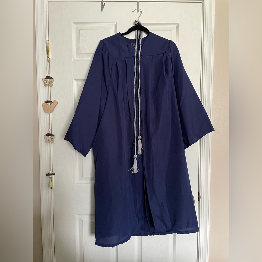 Navy Blue Gown for Graduation with Grey and Navy Blue Tassels 5’3-5’5 Unisex